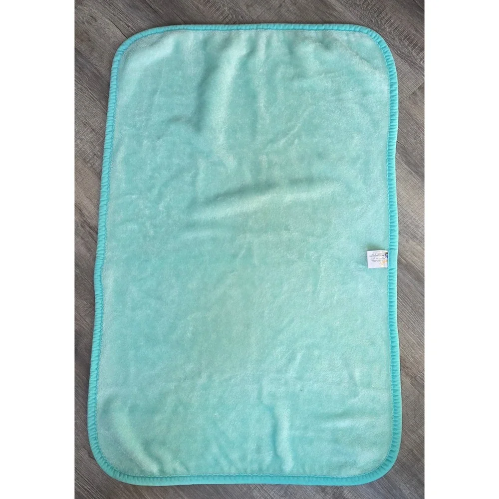 VTG Nova Textil Rivera Hnos Cobertor Baby Blanket Turquoise Aqua Plush Fleece